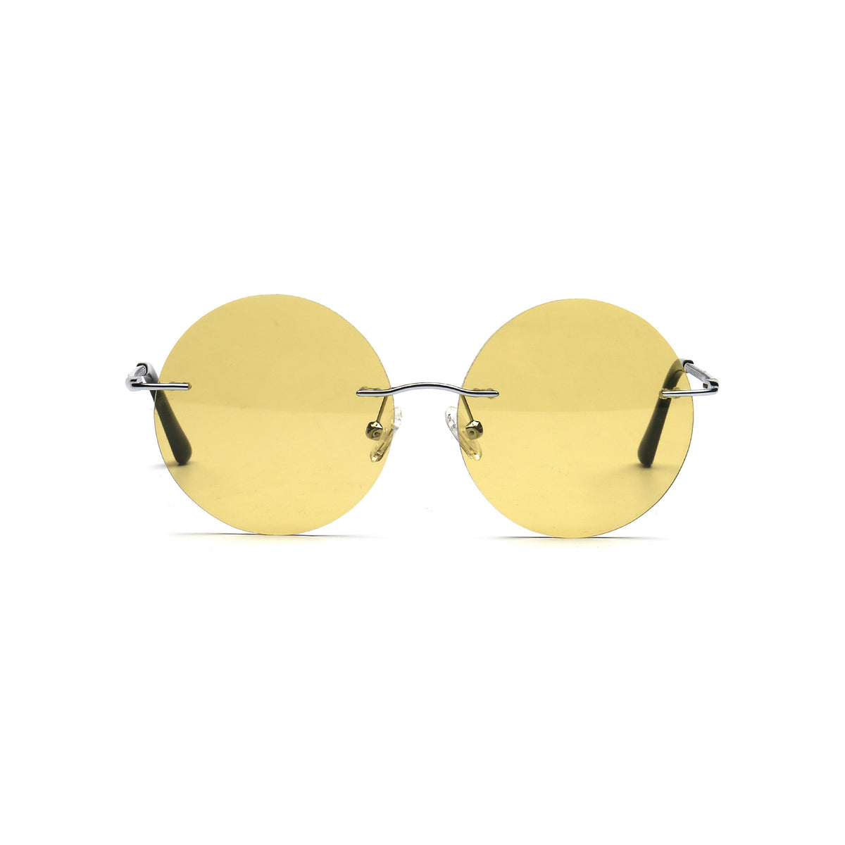 yellow round rimless sunglasses front view