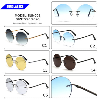 round rimless sunglasses color options and frame measurements