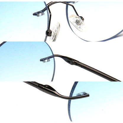 round rimless sunglasses with adjustable nose pads and metal temple details