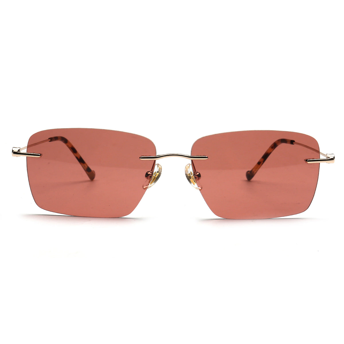 pink rectangle rimless sunglasses front view