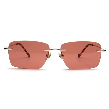 pink rectangle rimless sunglasses front view