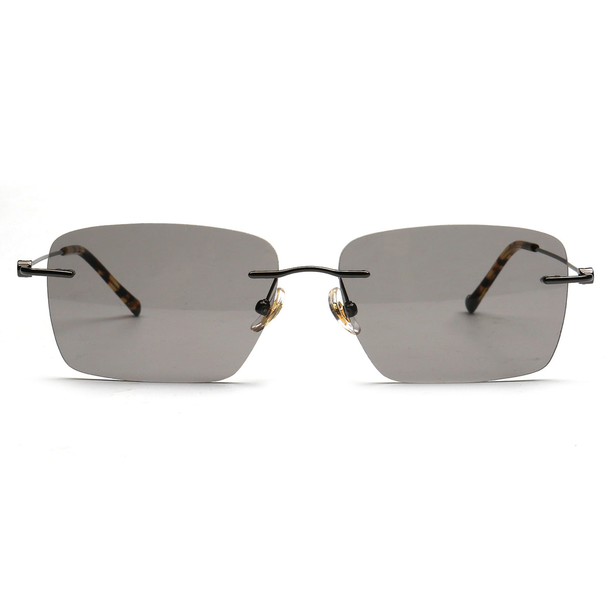 gray rectangle rimless sunglasses front view