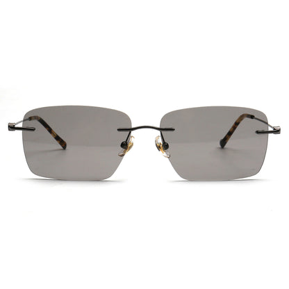 gray rectangle rimless sunglasses front view