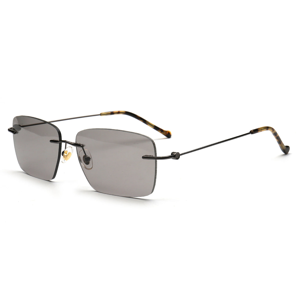 gray rectangle rimless sunglasses with gunmetal temples