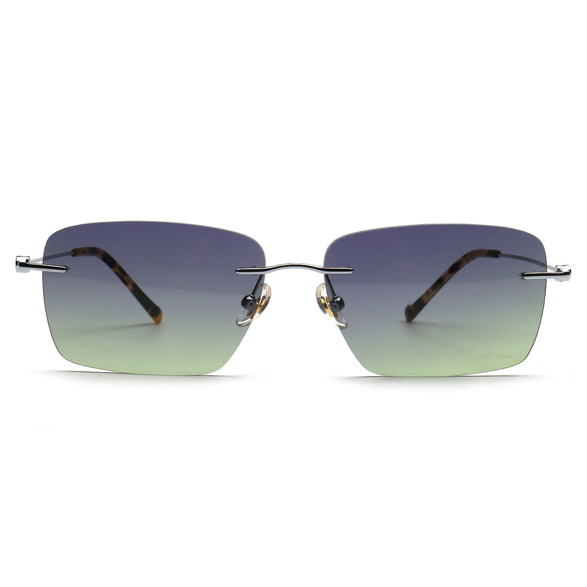 purple green gradient rectangle rimless sunglasses front view