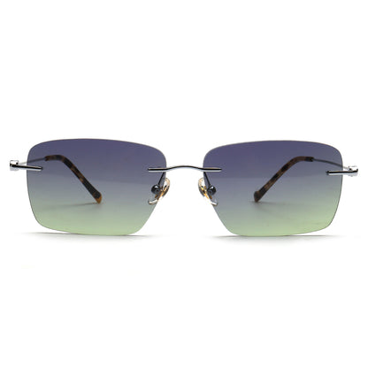 purple green gradient rectangle rimless sunglasses front view