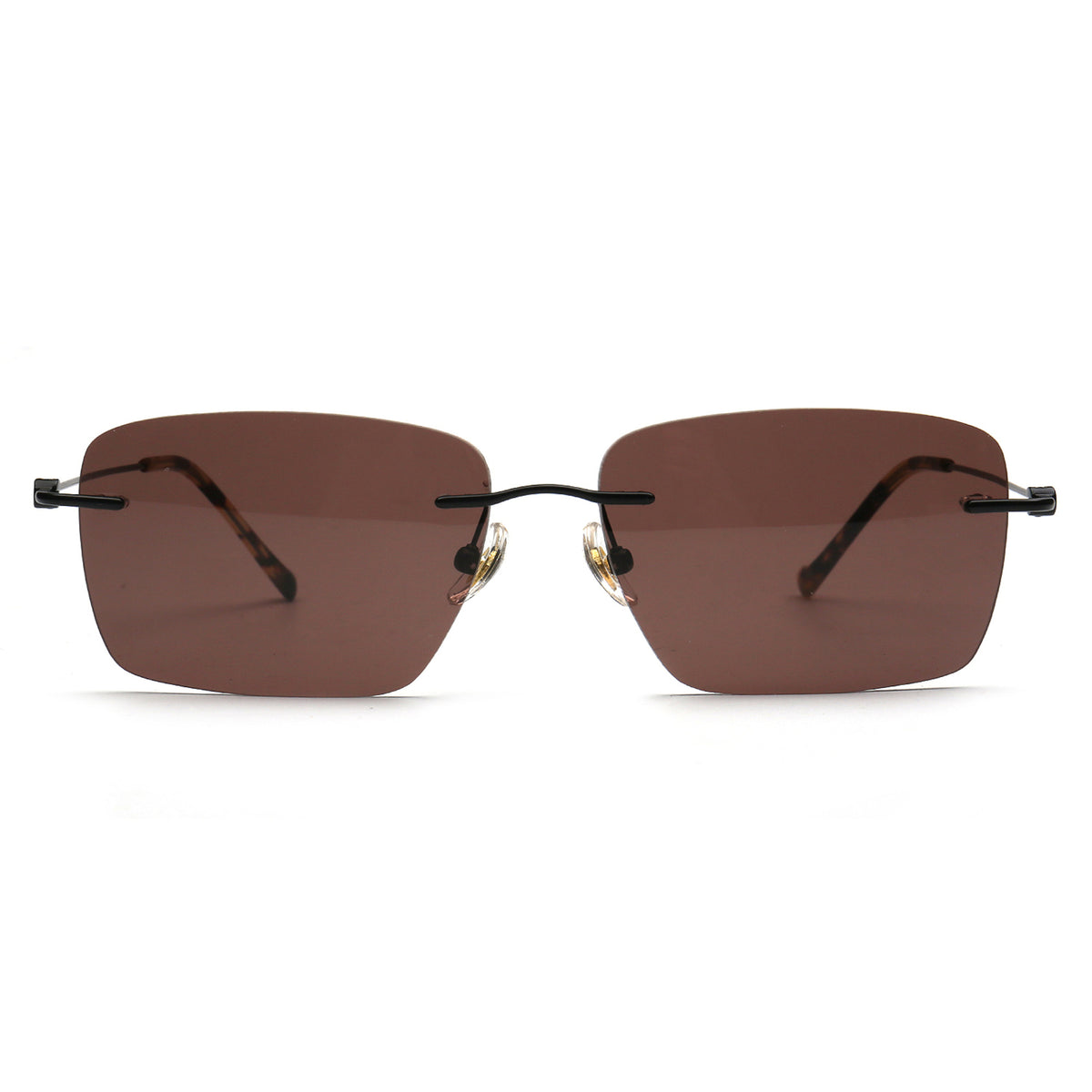 brown rectangle rimless sunglasses front view