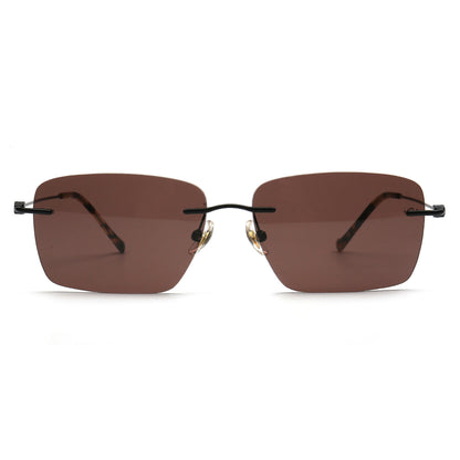brown rectangle rimless sunglasses front view
