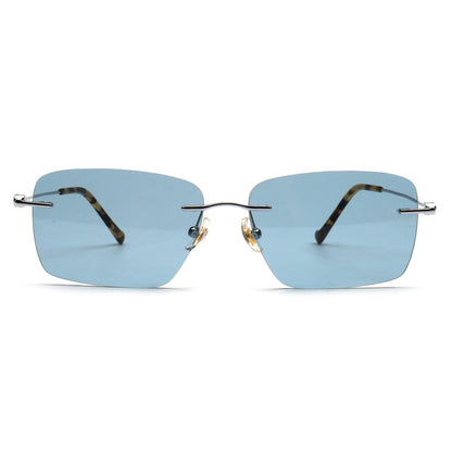 blue rectangle rimless sunglasses front view