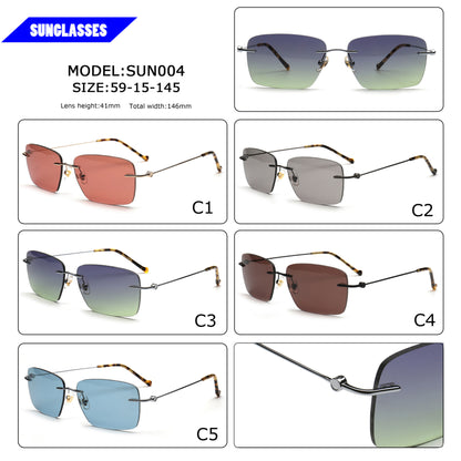 rectangle rimless sunglasses color options and frame measurements