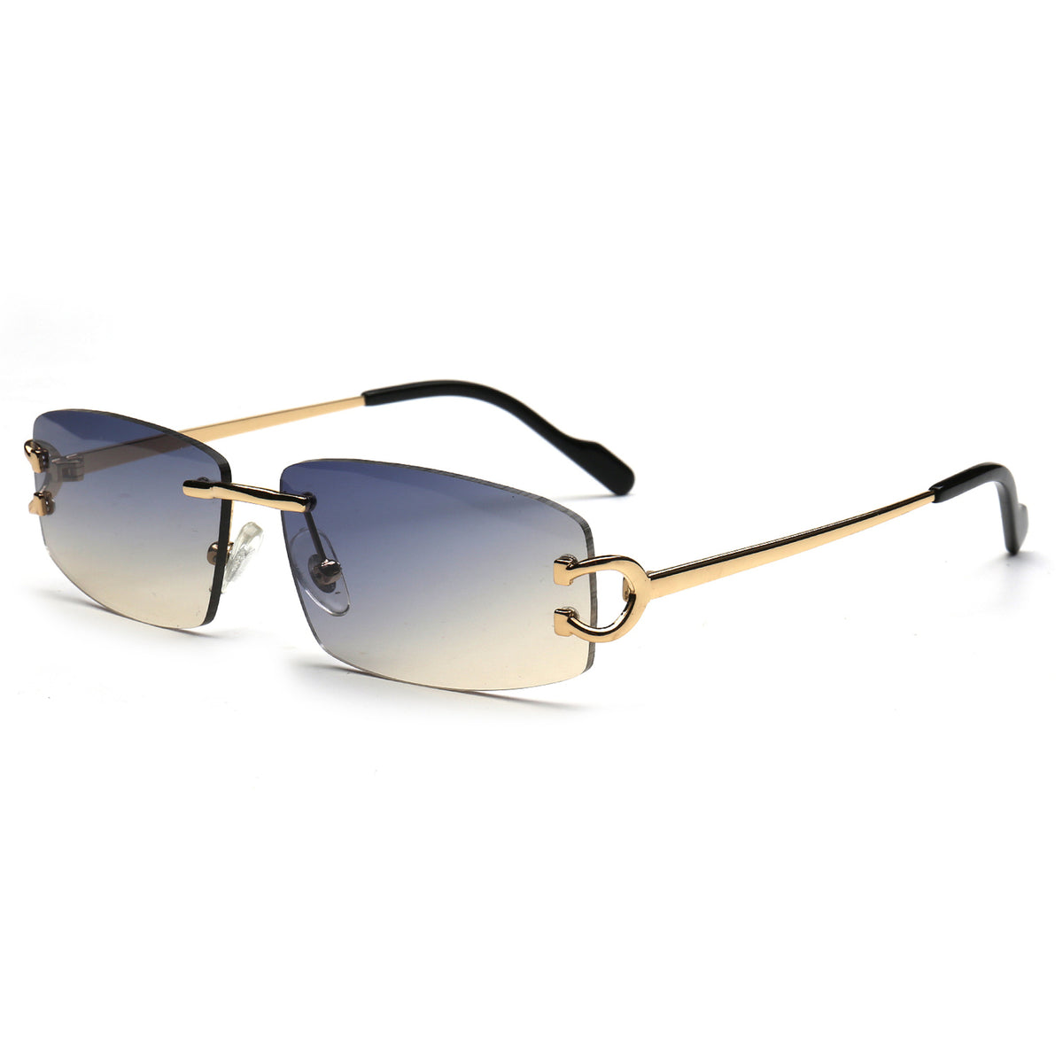 SUN005 C1 blue beige gradient rimless sunglasses angle
