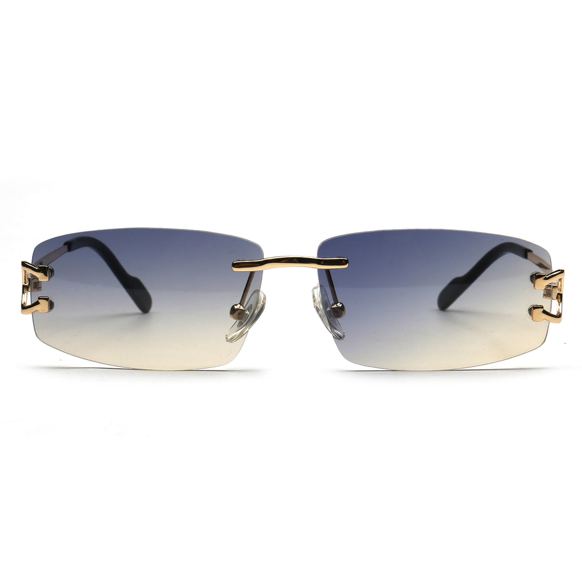 SUN005 C1 blue beige gradient rimless sunglasses front