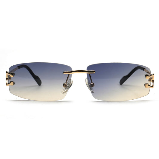 SUN005 C1 blue beige gradient rimless sunglasses front
