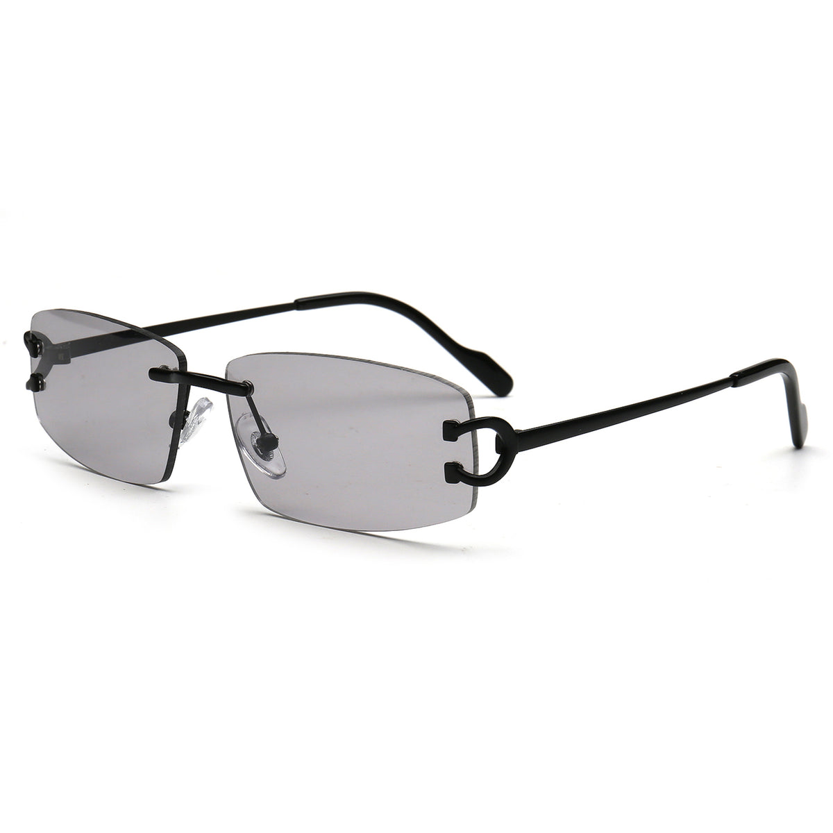 SUN005 C4 light gray rimless sunglasses angle