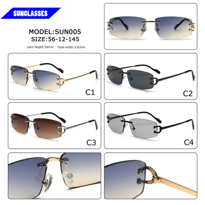 SUN005 rimless sunglasses colors and size chart