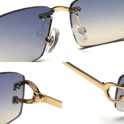 SUN005 rimless sunglasses bridge hinge and temple details