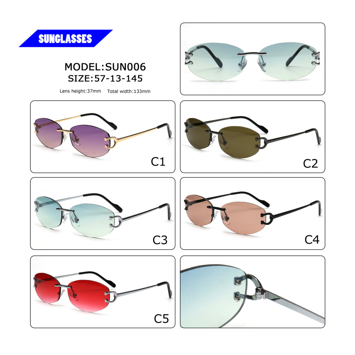 Maren SUN006 sunglasses color chart and dimensions