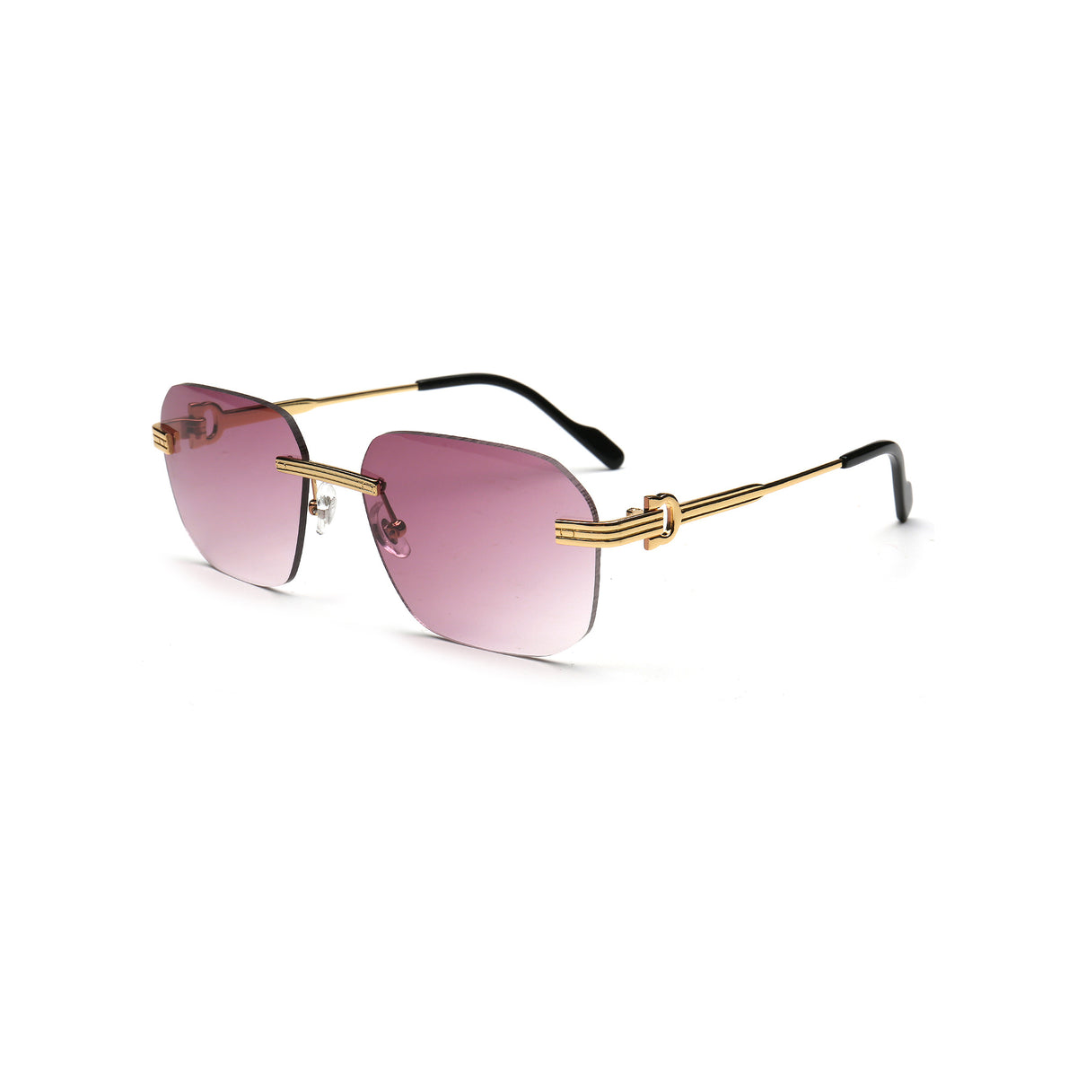 purple gradient square rimless sunglasses with gold metal temples