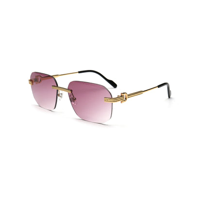 purple gradient square rimless sunglasses with gold metal temples