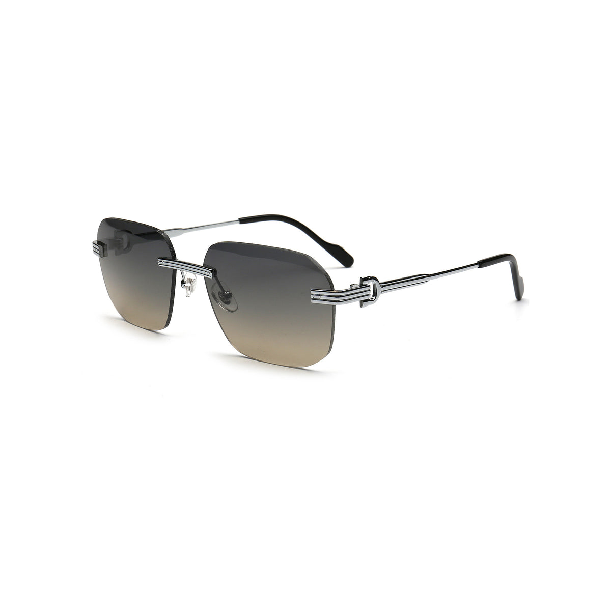 gray gradient square rimless sunglasses with silver metal temples