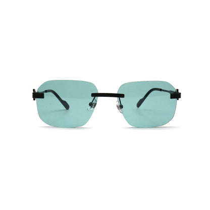 aqua blue square rimless sunglasses front view for women