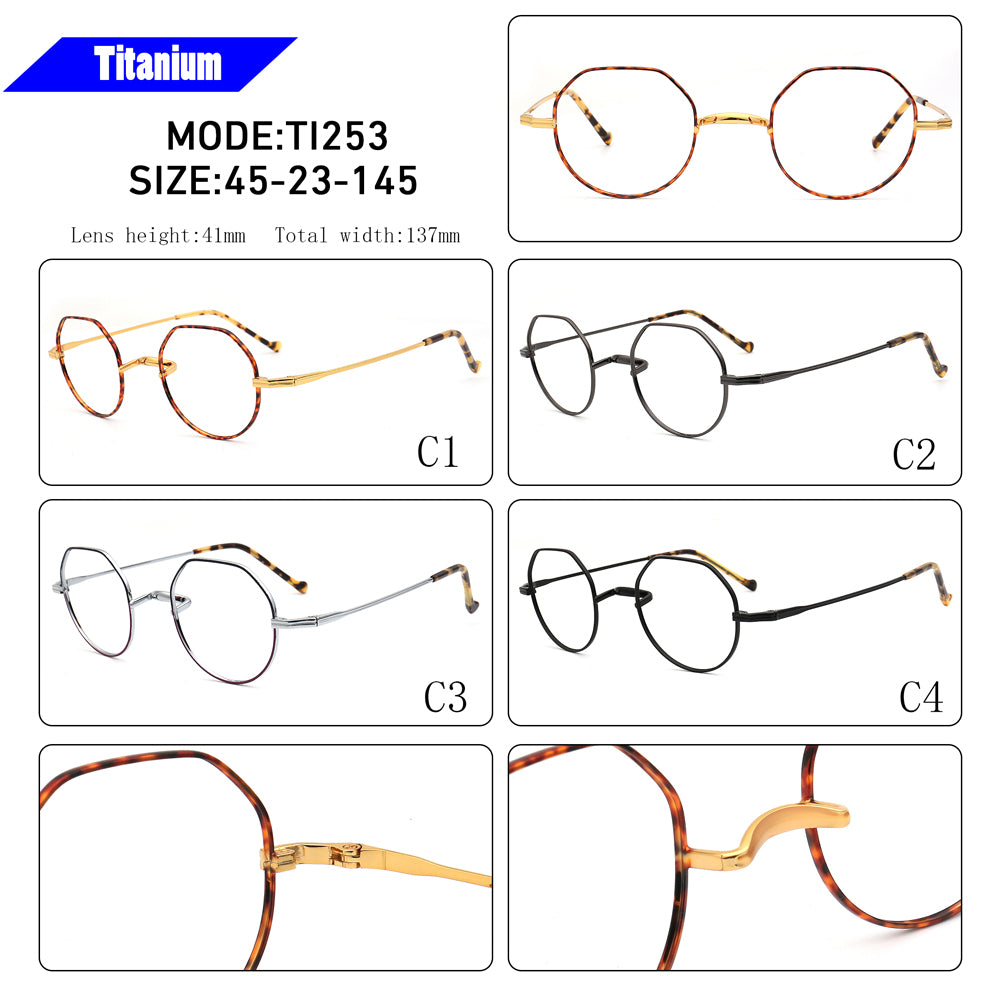 vintage trendy geometric irregular round titanium eyeglasses frames