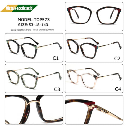Elodie women's cat eye acetate and metal eyeglasses in four colors with measurements