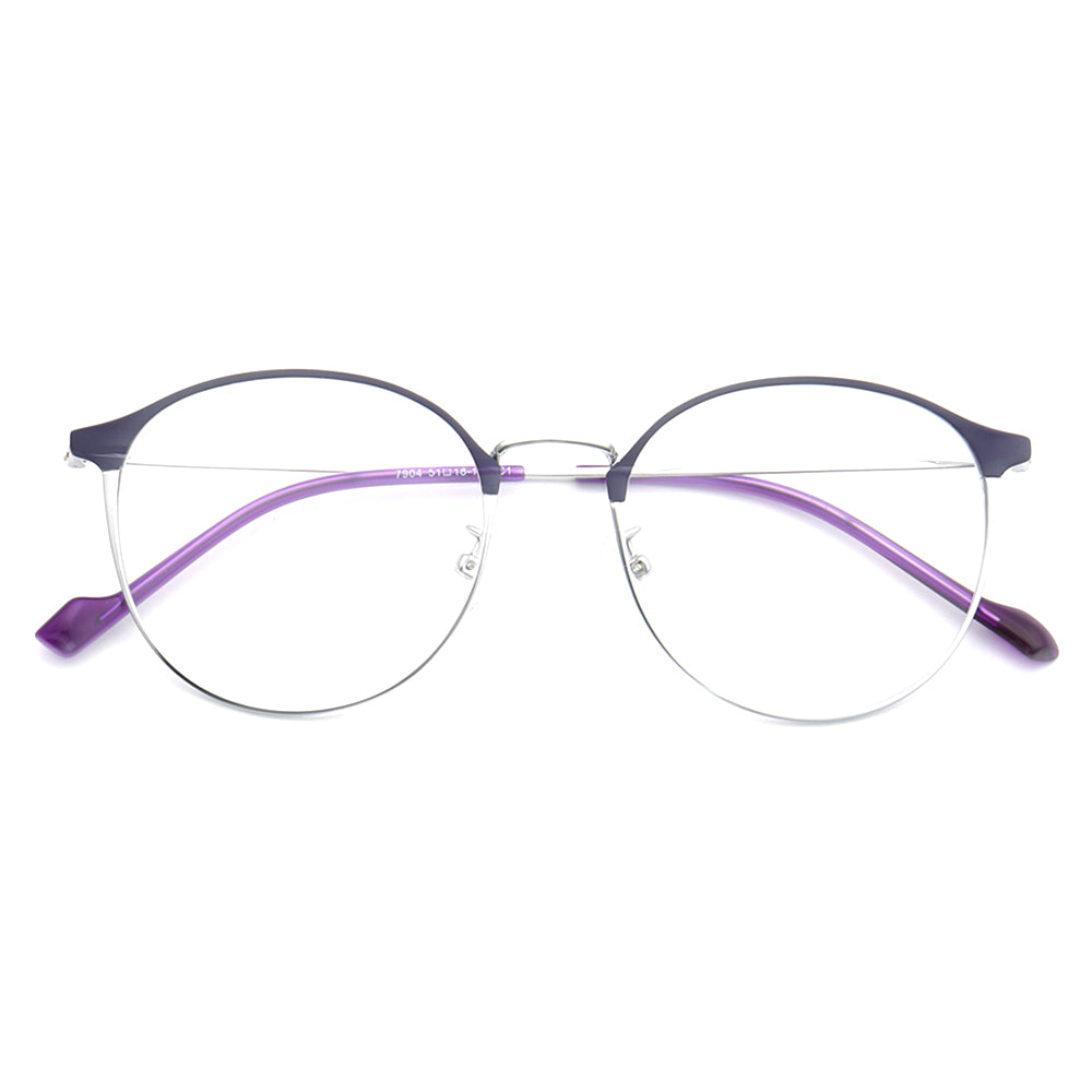 Libby | Modern Round Full Rim Glasses For Women | Thin Pink Purple Metal Frame