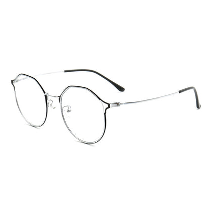 Side view of black and silver thin metal glasses frames