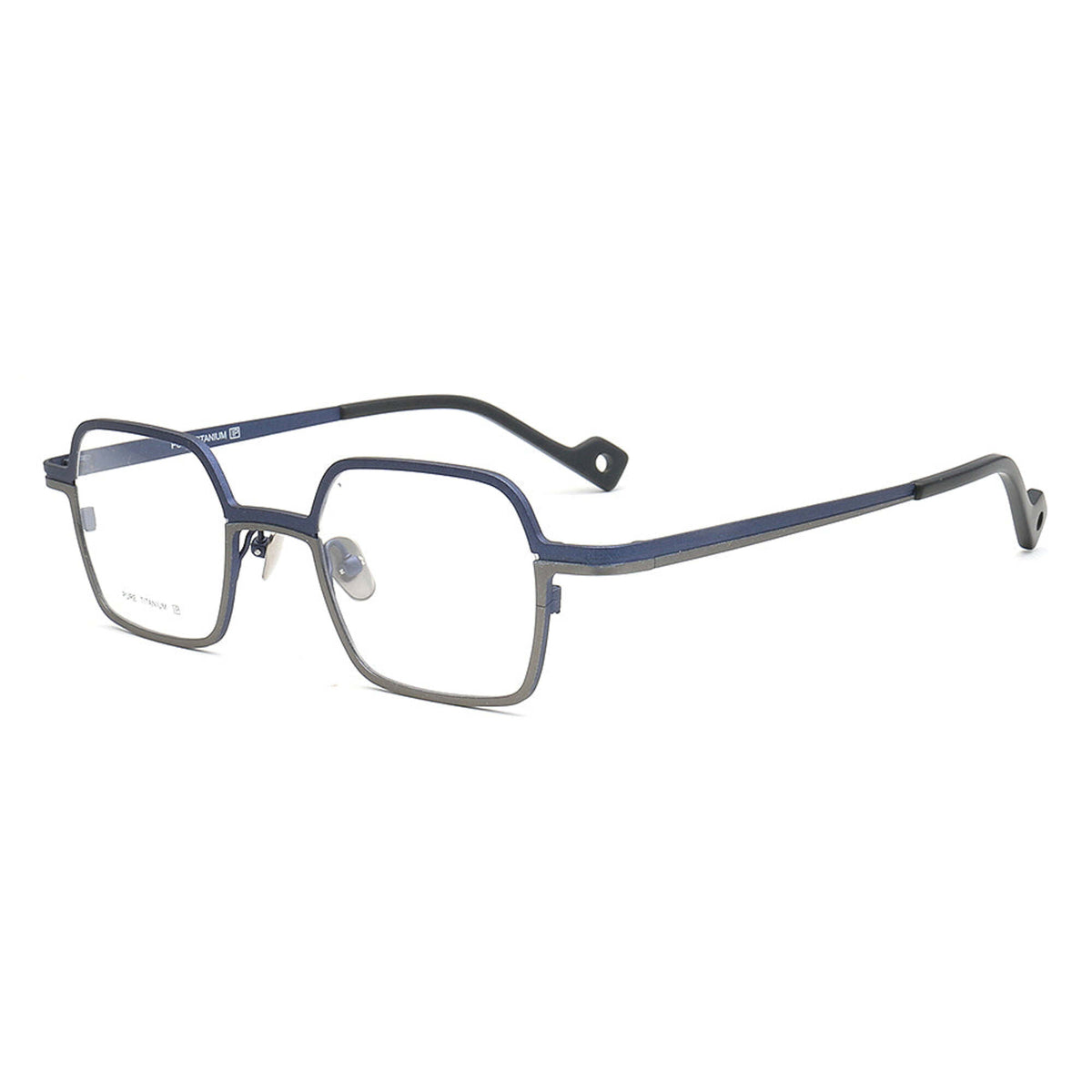 small square titanium glasses blue grey side view