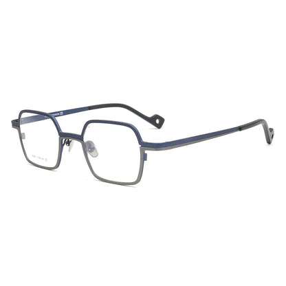 small square titanium glasses blue grey side view