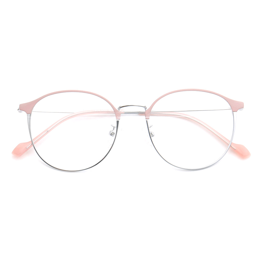 Libby | Modern Round Full Rim Glasses For Women | Thin Pink Purple Metal Frame