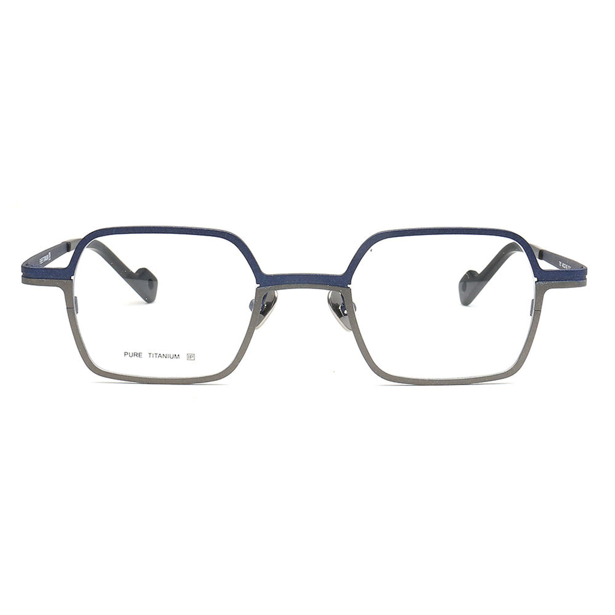 small square titanium eyeglasses blue grey