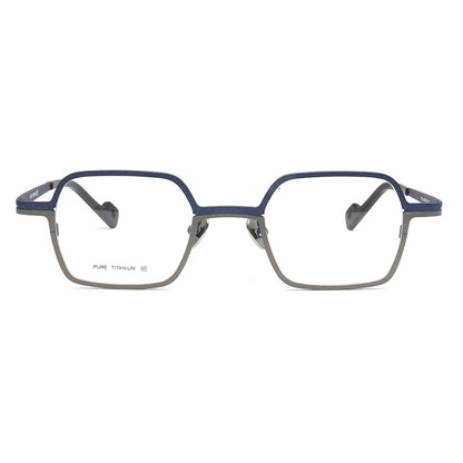 small square titanium eyeglasses blue grey