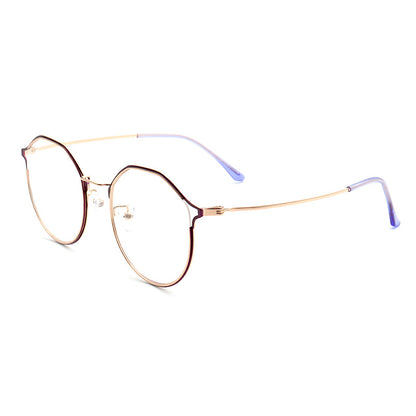 Side view of thin round metal glasses for women
