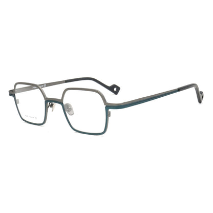 small square titanium glasses grey green side view