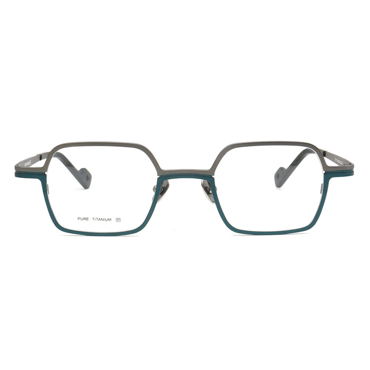 small square titanium eyeglasses grey green