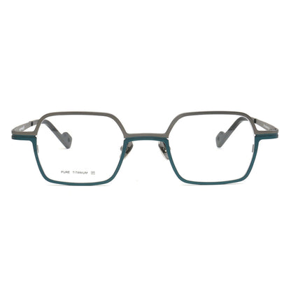 small square titanium eyeglasses grey green