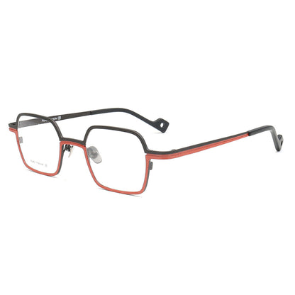small square titanium glasses black red side view