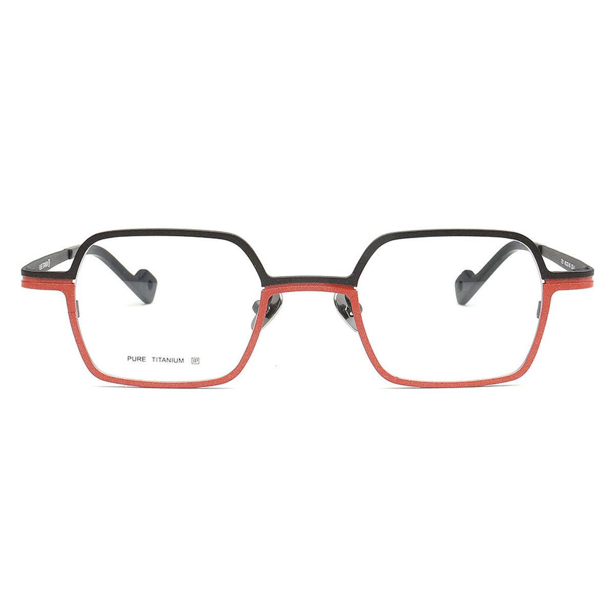 small square titanium glasses black red