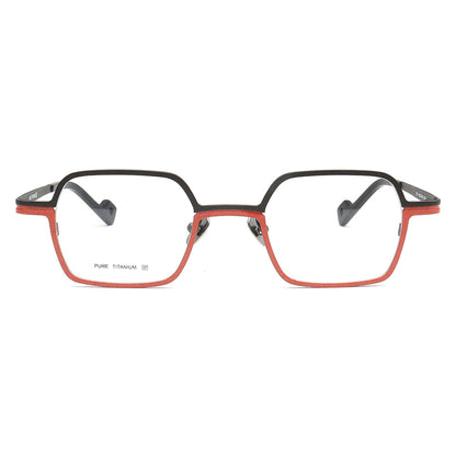 small square titanium glasses black red