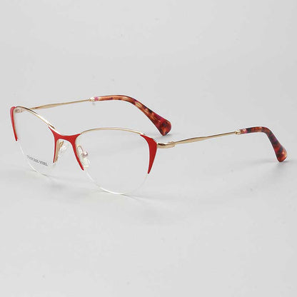 Womens cat eye half rim red spectacles