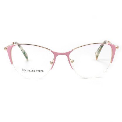 Womens cat eye half rim pink stainless steel eyeglass frames
