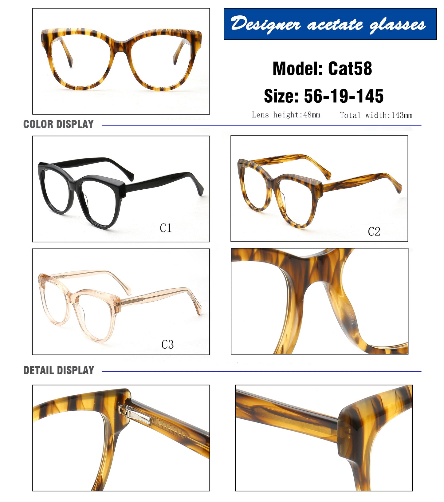 Sunset | Stylish Acetate Eyeglass Frames For Women | Patterned Oversized Full Rim Glasses