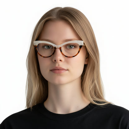 Elva | Funky Womens Cat Eye Tortoise Glasses Two Tone | Vintage Retro Female Optical Eyeglasses Frames