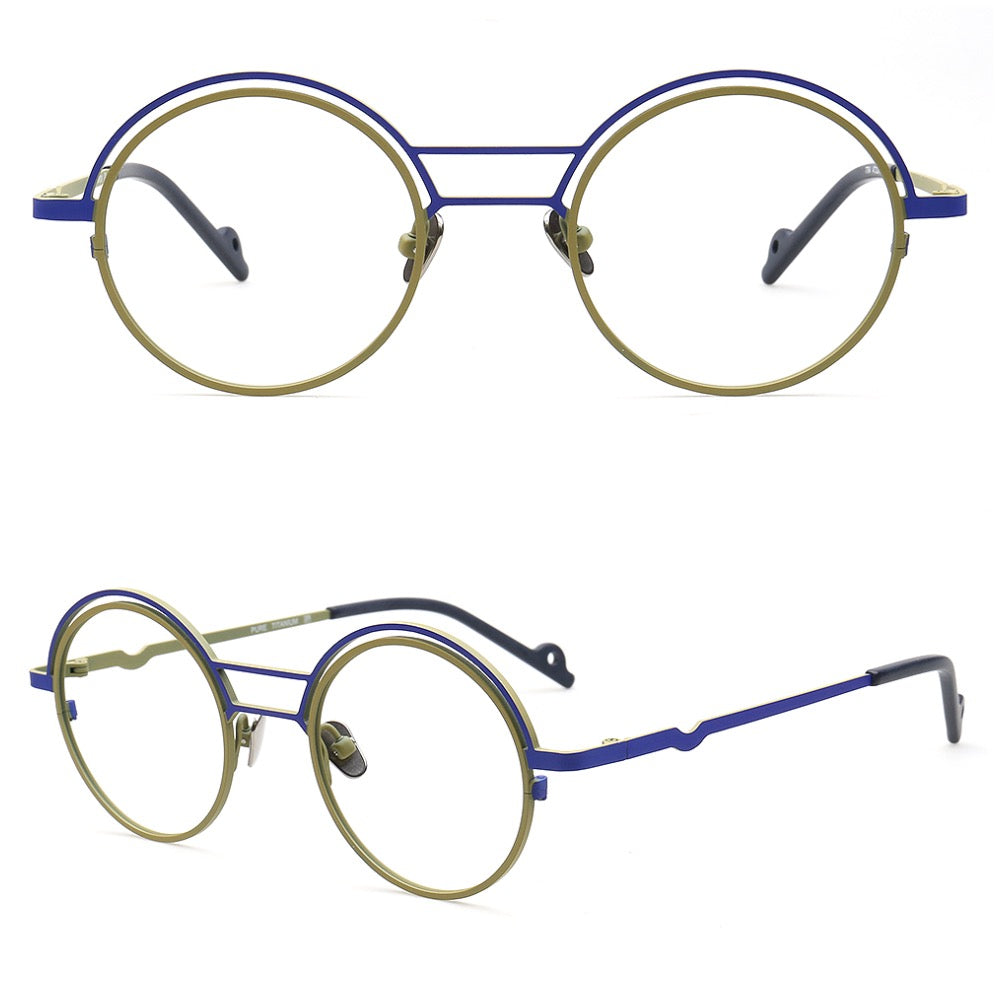double bridge round titanium glasses frames