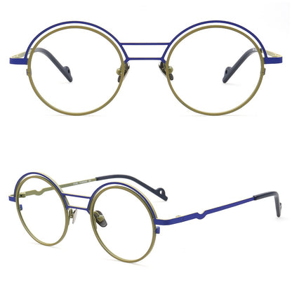 double bridge round titanium glasses frames