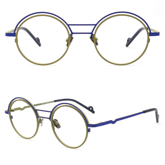 double bridge round titanium glasses frames