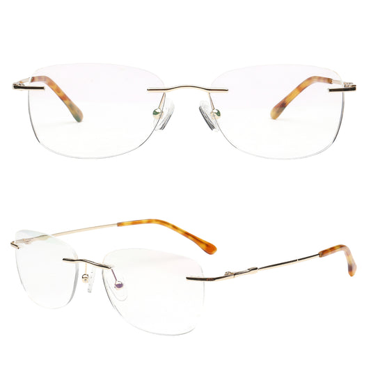 women's gold rimless glasses frames