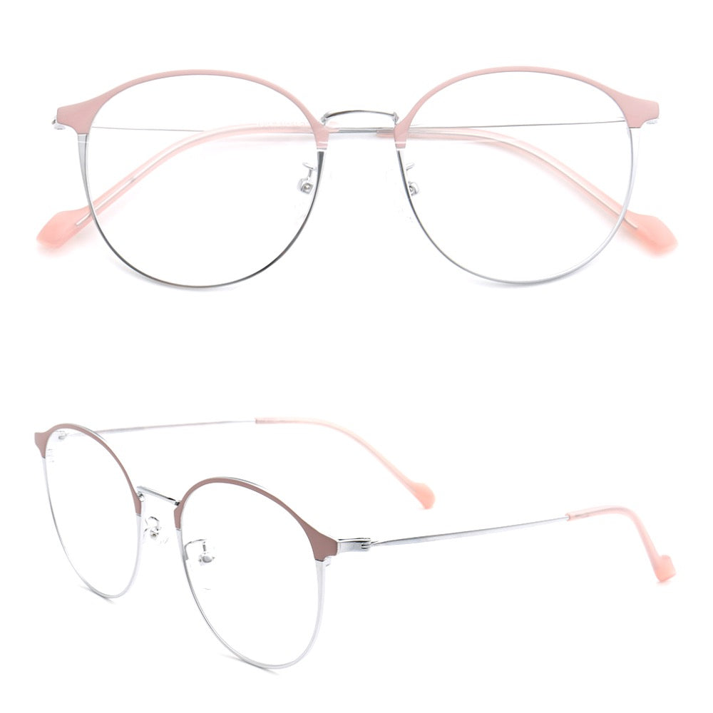 Libby | Modern Round Full Rim Glasses For Women | Thin Pink Purple Met ...
